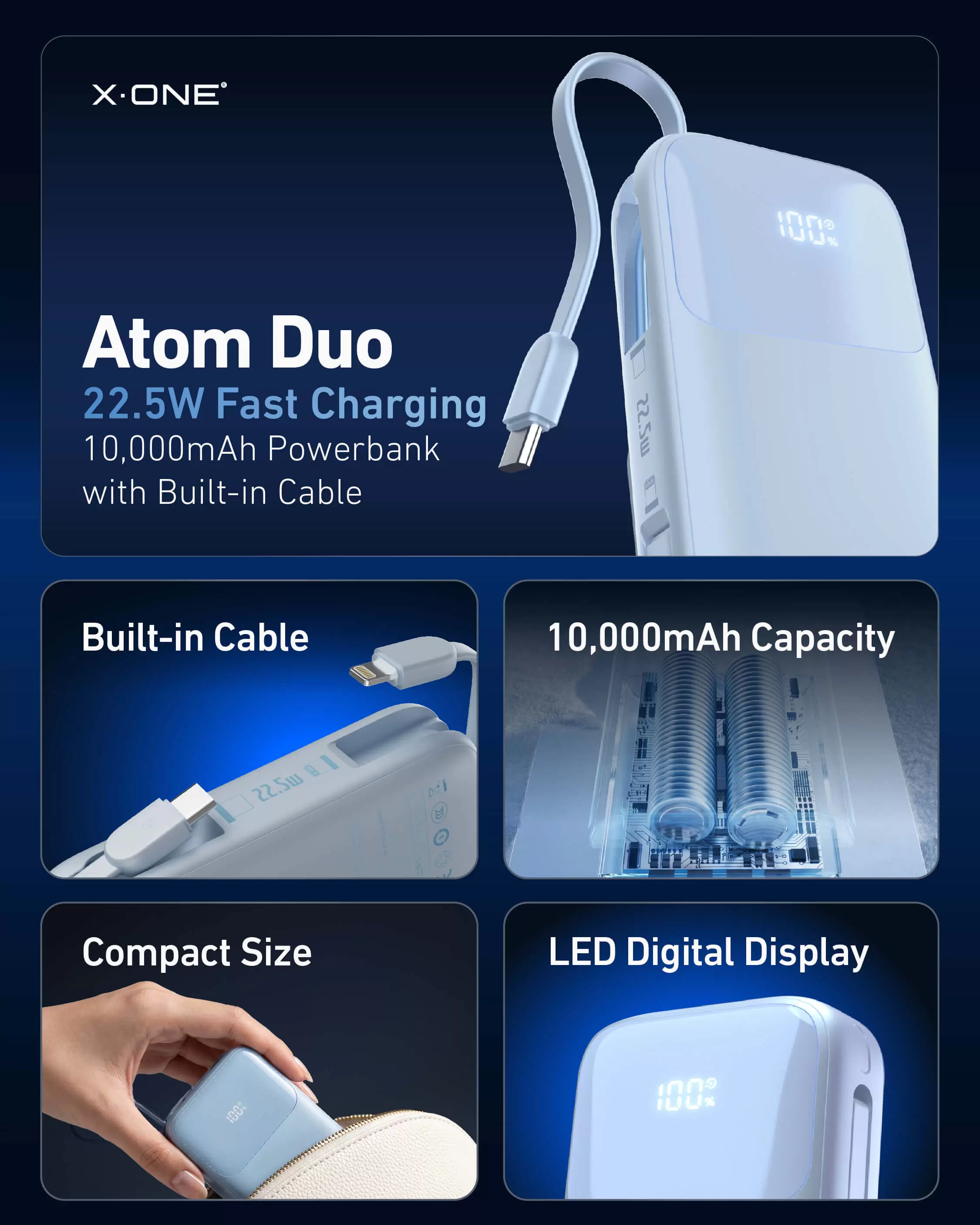 Banco de pot&ecirc;ncia Atom Duo 22,5W 10000mAh