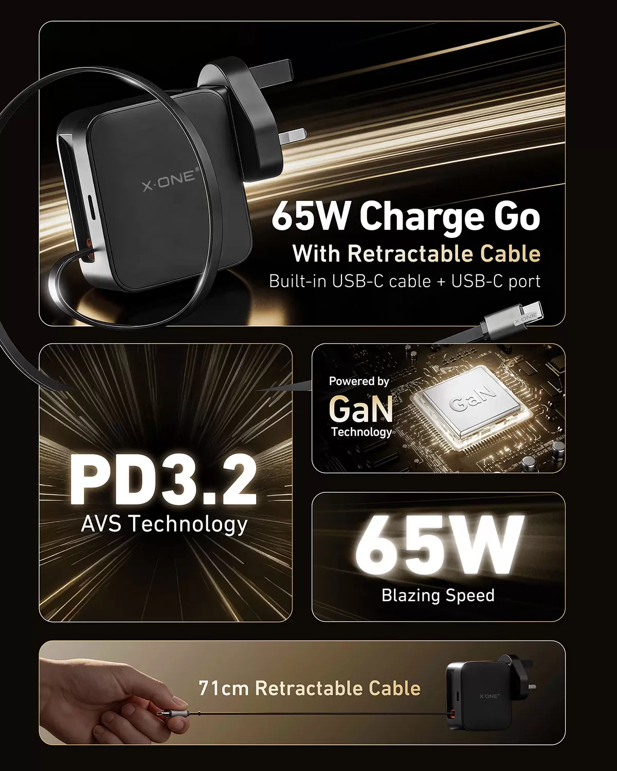 Carga de 65 W retr&aacute;til